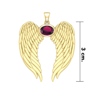 Guardian Angel Wings Solid Gold Pendant with Birthstone GPD5868 - Jewelry